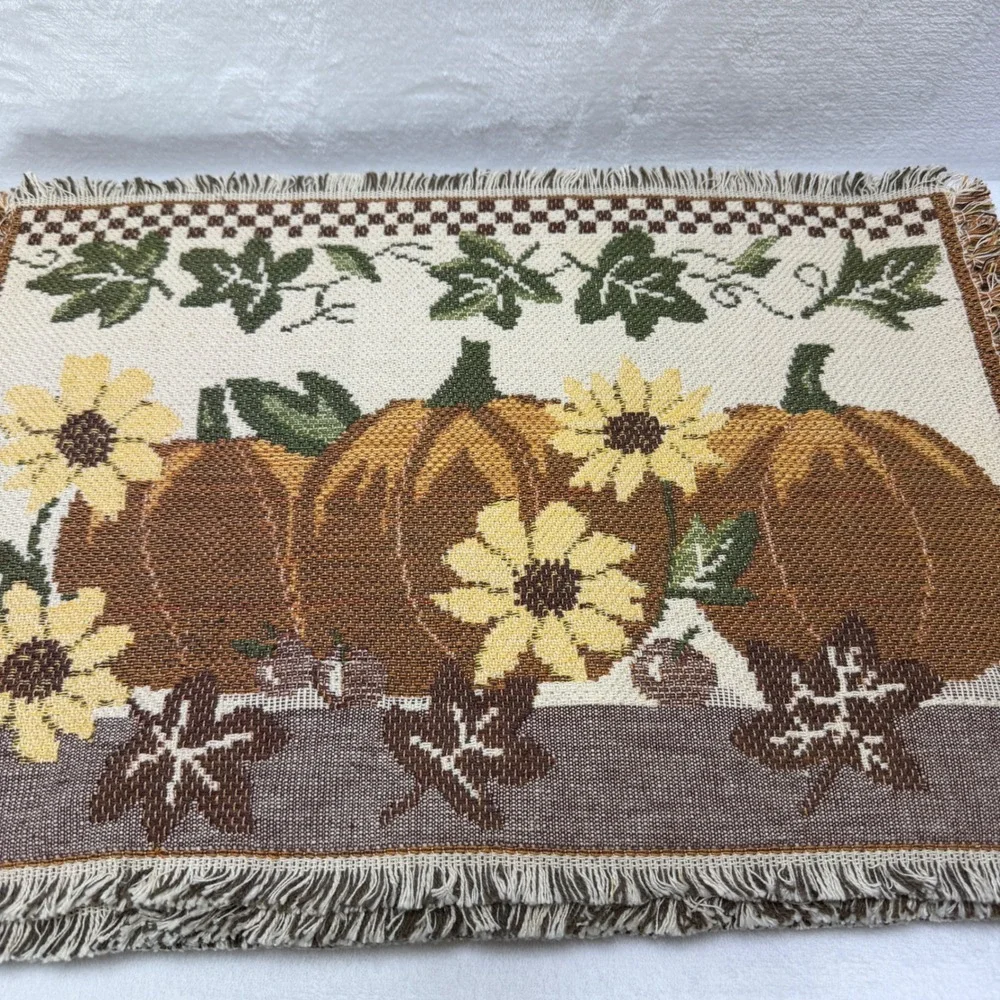 Woven Tapestry Thanksgiving Placemats Pumpkins Sunflowers Fall Harvest Set of 10